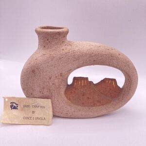 Ceramic Southwest 3D Design Vase Jug Hand Painted Signed Textured 6.5" x 5"